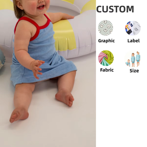 <span class=keywords><strong>Vestito</strong></span> Estivo per Bambina 0-6 Anni, 100% Cotone Spugna, Marrone Blu <span class=keywords><strong>Rosa</strong></span>, con Spalline a Costine, Senza Maniche - Product Image 1