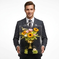 Nouvel Arrivage – Cadeau Fête des Enseignants OEM : Bouquet de Fleurs Éternelles avec Tournesol, Hortensia et Rose Stabilisée dans une Boîte Cadeau en Acrylique