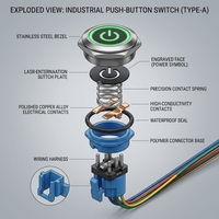 Wintai-Tech MPS-22B04A Interrupteur à bouton-poussoir à tête dôme en acier inoxydable et laiton, étanche IP67, 22 mm, éclairage LED personnalisable