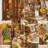 Whale Sky Flower Traces Coffee Shop Rak Buku Model Meja Kayu Buatan Tangan DIY Cottage Assembly Mainan Hadiah Liburan Sempurna