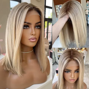 Peluca de Cabello Humano 100% con Encaje Frontal, Color Rubio <span class=keywords><strong>Ceniza</strong></span> con Reflejos, Estilo Ombre Suave, Cabello Liso, Densidad 150, Pre-Desplumada con Baby Hair - Product Image 2