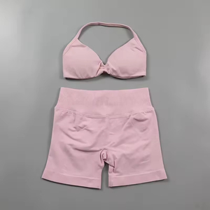 Conjunto <span class=keywords><strong>Deportivo</strong></span> <span class=keywords><strong>de</strong></span> Dos Piezas para Mujer, Top <span class=keywords><strong>Deportivo</strong></span> Halter <span class=keywords><strong>de</strong></span> Punto Transpirable con Costuras Elásticas y Shorts, Ropa <span class=keywords><strong>de</strong></span> Gimnasio - Product Image 2