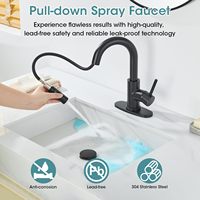 Robinet de salle de bain moderne style ferme, monotrou, 1 poignée, à poser sur le plan, avec douchette extractible, rotation à 360°, sans plomb, flexibles