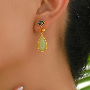 Chinese Style Geometric Drop <b>Earrings</b> With Auspicious Patterns Bezel Setting Stainless Steel Ear <b>Posts</b> EH4868 - Product Image 2