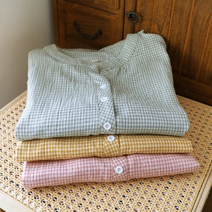 <span class=keywords><strong>Sujin</strong></span> ชุดนอนผ้าฝ้ายแท้สองชั้นสำหรับใส่อยู่บ้านชุดนอนแขนสั้นคอวีทรงหลวมลายสก๊อตน่ารักเรียบง่ายสำหรับผู้หญิงใส่ในฤดูร้อน XL - Product Image 4