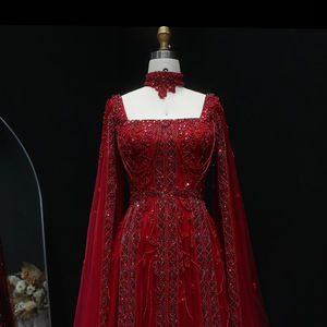 Pour LSZ543 cristal manches régulières motif 3D plumes antistatique rouge longueur au sol soirée robes de bal pour dames - Product Image 6