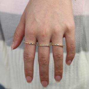 Colorful CZ Eternity Band <strong>Ring</strong> Thin Skinny Engagement Wedding Band Rainbow Color Classic Simple Round <strong>Circle</strong> Mid Finger <strong>Rings</strong> - Product Image 6