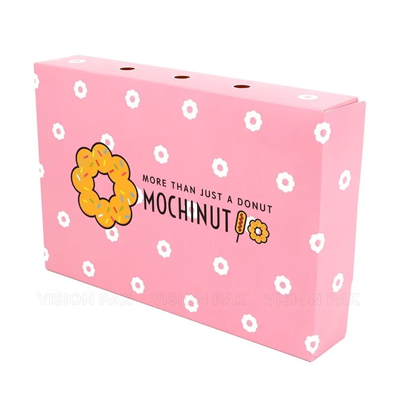 Caixa de papelão rosa personalizada para hambúrguer, bolinho, bolo, rosquinha, donut, logotipo impresso, atacado