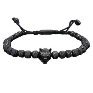 Nuevo diseño personalizado cuentas de acero inoxidable cabeza de Lobo encanto macramé pulsera para hombres regalo - Product Image 1
