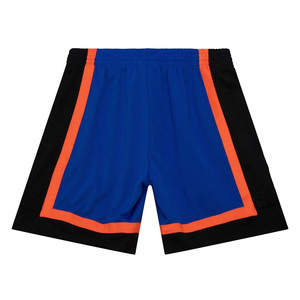 Shorts de basket décontractés pour hommes, bleu et noir, avec blocs de couleur, en maille respirante, avec bande latérale orange et taille élastique - Product Image 2