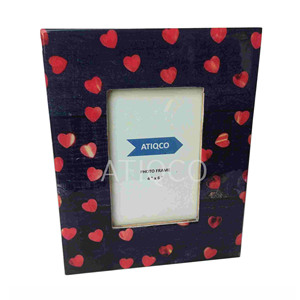 Cadre photo moderne en bois laqué Atiqco avec impression numérique bicolore et motif cœur - Product Image 1