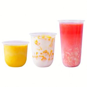 Wholesale clear pp Blister <b>Plastic</b> U Shape Dessert <b>Cup</b> PP Beverage Juice Bubble Tea <b>Cup</b> with Lids - Product Image 1