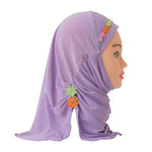 Dernière mode Hijab instantané musulman enfant turban brodé coloré châle petites filles en cachemire lin logo personnalisable - Product Image 4
