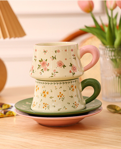 Tasse en céramique florale <span class=keywords><strong>aquarelle</strong></span> exquise créative tasses à café et soucoupe avec boîte-cadeau tasses à cuillère - Product Image 6