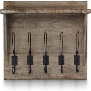 Wooden <b>Wall</b> <b>Mounted</b> <b>Shelf</b> With Hooks Solid Wood Coat Rack Key Organizer Storage Rack For Entryway Bedroom Bathroom - Product Image 3