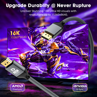 Cable DP Justlink 16K Trenzado Chapado en Oro DP2.1 para Computadora y Monitor con Resolución de 8K 60Hz 4K 240Hz