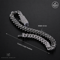Meilleure Vente Bracelet Maille Cubaine 6mm Sertie de Zircons Cubiques, Bijoux Hip-hop de Qualité pour Hommes, Fabrication Personnalisée, Moissanite, Chaîne à Longueur Personnalisée
