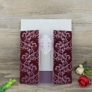 Prix usine de luxe personnalisé couleur marron ou vert flocage velours invitations de mariage - Product Image 5