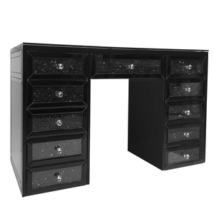 Bedroom <strong>black</strong> crushed diamond crystal <strong>black</strong> mirrored glass <strong>vanity</strong> desk dressing <strong>table</strong> with 11 drawers - Product Image 4