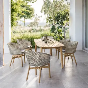 Customize Elegant Garden Furniture Table Chair Set Outdoor Waterproof Rattan Chairs Teak Wood Contemporary PE Rattan 1pc/ctn