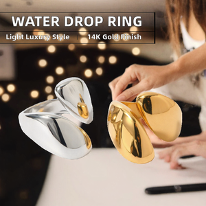 Glossy Asymmetrical <b>Open</b> <b>Ring</b> Geometric Layered Alloy Heart Trendy Fashion Band 14K Gold Plated Resizable Unisex Jewelry - Product Image 2