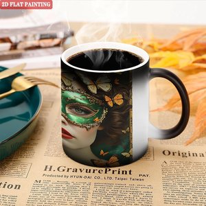 Heat Changing Magic Mug Frosted Black 11oz <b>Ceramic</b> Color Changing <b>Cup</b> With Butterfly Mask Art Design - Product Image 5