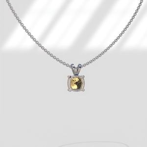 Cushion Fancy Yellow Lab Grown Diamond Pendant, Yellow Moissanite Pendant For Women, Bunny Ear Bale, Wedding/Anniversary <b>Gift</b> Pe - Product Image 1