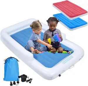 Inflatable Toddler Travel Bed with Fitted Bed Sheet + Pump Portable Toddler Bed for Kids Air Mattress Blue and Pink