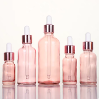 Flacon compte-gouttes rond en verre rose pour sérum, 2 oz, 30 ml, 100 ml, flacon compte-gouttes en verre rose doré pour les yeux, flacon compte-gouttes rose pour cosmétiques