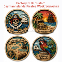 Imán de nevera multicolor de MDF de las Islas Caimán, recuerdo al por mayor, con impresión UV OEM, calavera Jolly Roger, regalo de la Semana del Pirata del Caribe