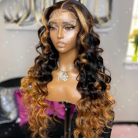 Perruques en cheveux humains 100% naturels vietnamiens lisses, couleur ombrée, avec dentelle frontale HD transparente, prêtes à porter sans colle