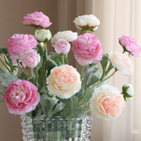 Fleurs artificielles en soie floquée de style nordique à 3 têtes, lotus et ranunculus, pour la décoration de la maison, de mariages et d'événements DIY