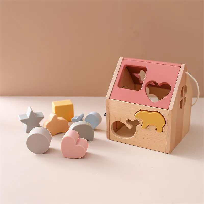 Montessori nuovo arrivo casa in legno a forma di anca Sorter educativo legno e Silicone impilamento gioco giocattolo per neonati