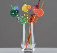 Pailles réutilisables en plastique PET personnalisées, motif dessin animé mignon et amusant, en promotion