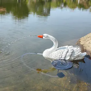 Jardín Artificial estatuas de cisne blanco fuente de cascada decoración de estanque flotante con fuente de agua solar