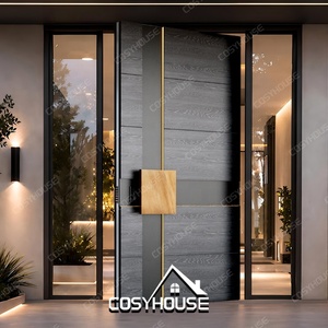 COSYHOUSE Puerta de Entrada Moderna de Madera y Vidrio, Estilo Live Edge, Puerta Exterior con Panel de Vidrio, Tamaño Personalizado - Product Image 5