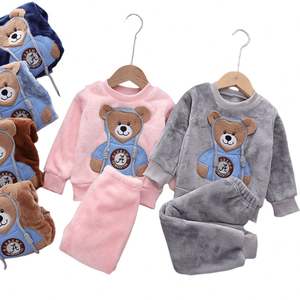 Mädchen-Kleidungssets Kinder-Flanell-Pyjamas Hauskleidung Lässige Warme Kinder- und Baby-Schlafanzüge Fleece Einfarbig - Product Image 1