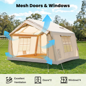 Tenda Camping Tiup 6/8 Orang Ukuran Besar Lapisan Tunggal Oxford PVC Portabel Pemasangan Cepat 2 Pintu Pompa Tahan Air Ruang Tamu - Product Image 5