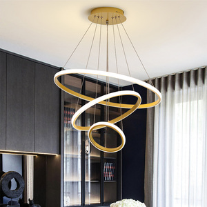 Décoration d'intérieur, lampe moderne, salon, hôtel, luminaire suspendu circulaire, design à 3 anneaux, acrylique doré, lustre rond LED de luxe - Product Image 3