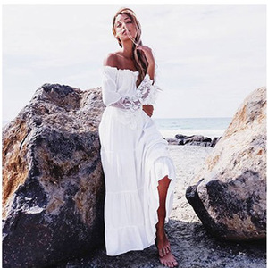 Nuovo Stile su Aliexpress: Abito <span class=keywords><strong>Lungo</strong></span> da Donna <span class=keywords><strong>con</strong></span> <span class=keywords><strong>Maniche</strong></span> Lunghe, Stile Boho da Spiaggia, Bianco <span class=keywords><strong>in</strong></span> <span class=keywords><strong>Pizzo</strong></span> <span class=keywords><strong>con</strong></span> Spalle Scoperte - Product Image 4