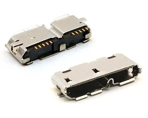 Micro USB 3.0 Type B Female Right Angle SMD with Solder Tabs