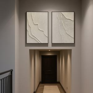 Peinture à l'huile et acrylique abstraite minimaliste texturée gravée sur pierre, diptyque, grande taille, neutre, pour décoration murale d'hôtel et de maison - Product Image 6