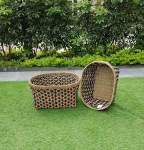 Eco-Friendly Seagrass Trash Bin Home Storage <b>Laundry</b> Basket Handwoven Natural Fiber Waste Basket for Office - Product Image 1