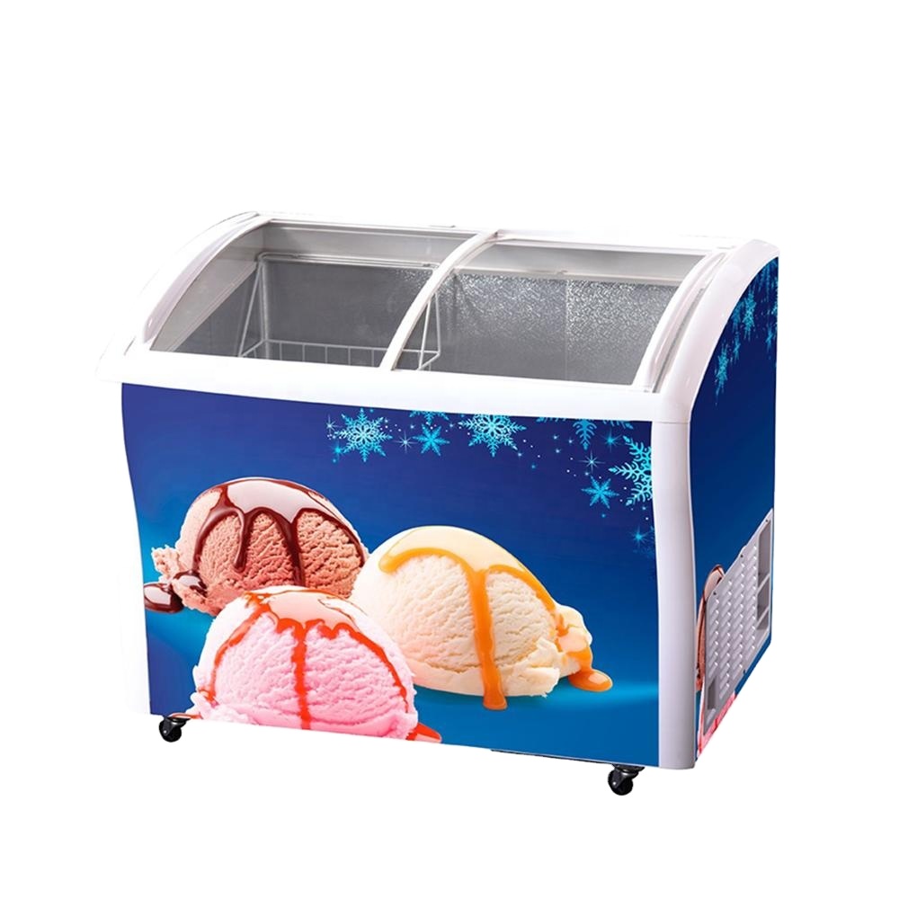 Doppel glas Schiebetür Eiscreme Gefriert ruhe Top Open Vertical Ice Cream Chest Freezer