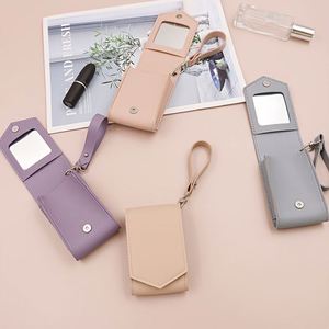 Korean Portable Magnetic Closure PU Leather <b>Lipstick</b> Organizer Bag Wristlet Keychain Compact Lip Gloss Pouch Mirror Chains - Product Image 1