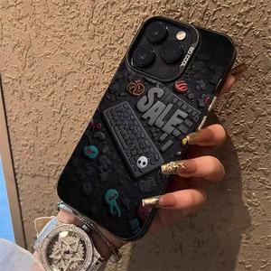 Coque de téléphone compatible Graffiti Keyboard pour 16/17 Pro Max, style japonais/coréen, anti-traces de doigts, électroplaquée, laser - Product Image 1