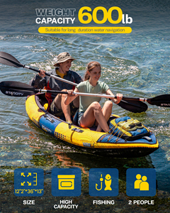 เรือคายัคตกปลาแบบเป่าลม ผลิตในจีน ขนาด 12'2''*36''*13'' สีเหลือง สำหรับ 2 คน พร้อมไม้พายอะลูมิเนียม วัสดุหนาพิเศษ ทนทานต่อการฉีกขาด - Product Image 3
