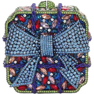 Sac de soirée de luxe en cristal avec nœud papillon, sac à main en forme de boîte scintillant pour femme, idéal pour les dîners, les rendez-vous et les mariages - Product Image 1