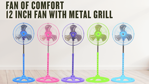 Venta caliente Ventilador de pie Pedestal Ventilador de metal eléctrico Parrilla de metal de 12 pulgadas 3 Hoja de aluminio Totalmente color 110V - Product Image 2