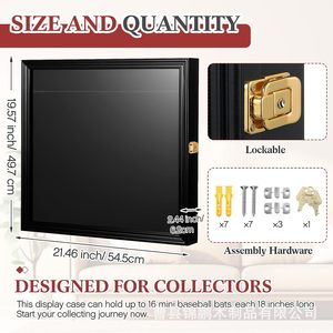 Baseball Bat <b>Display</b> <b>Case</b> Wooden Storage Cabinet Black Rectangle For Sports Equipment Collection <b>Wall</b> Mount - Product Image 5